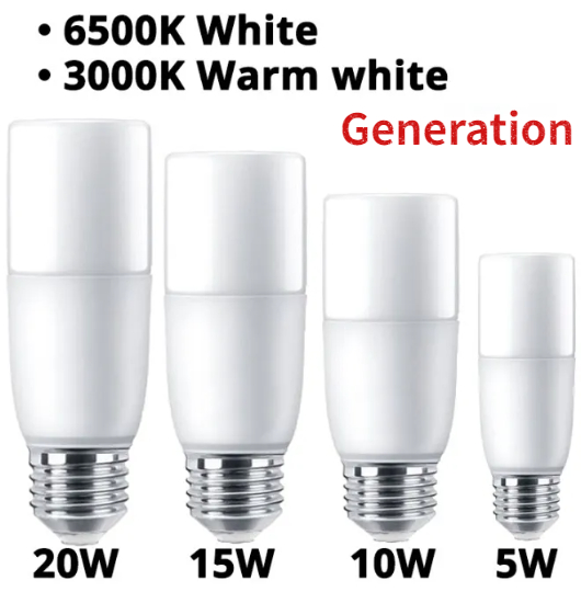 Generation Led Cylindrical Bulb, E27 Screw Socket, Household Lighting Long Bulb, White Light/yellow Light, 220V, 5W/10W/15W/20W