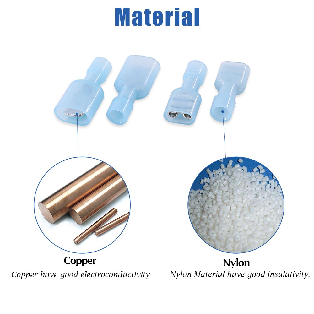 50/100pcs Nylon Brass Spade Terminal Fully Insulated Electrical Wire Connectors Female Male Wiring Cable Plug Tool Set. 