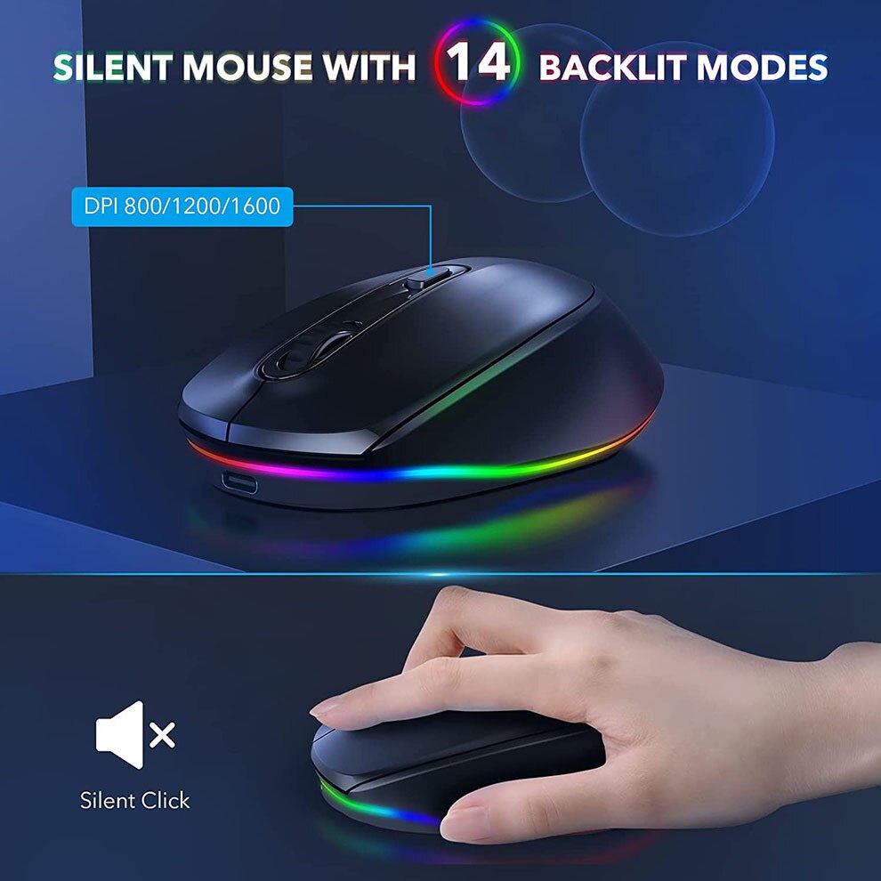 Backlit Wireless Keyboard and Mouse Combo Type-c+ USB Rechargeable Wireless Keyboard Set for Computer Mac PC Laptop