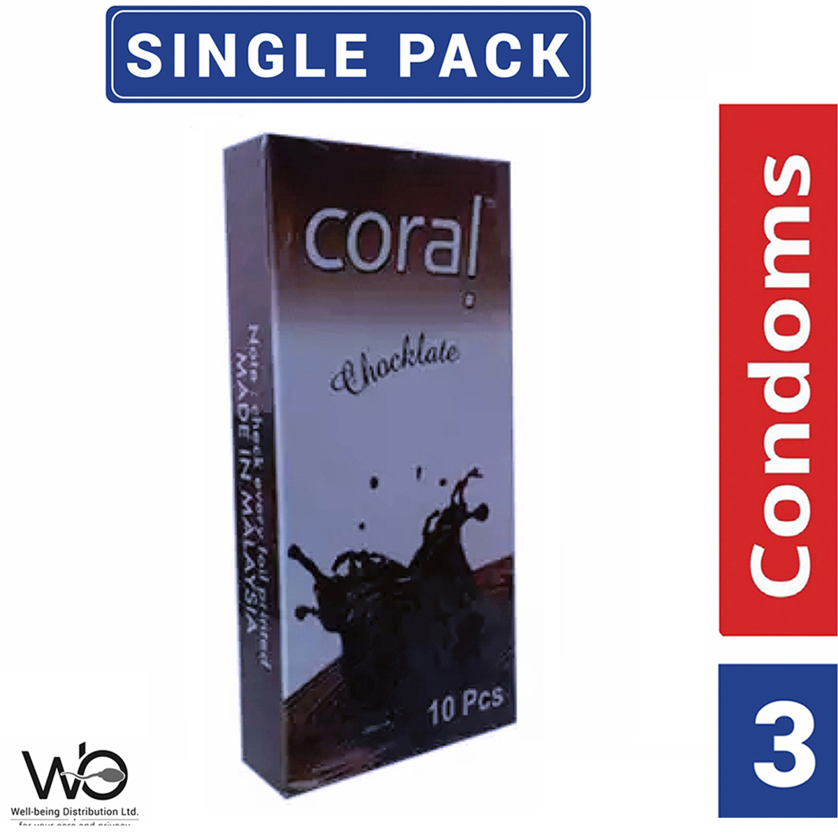 Coral - Chocolate Flavor Lubricated Natural Latex Condom For Men |  Single Pack - 3pcs. 