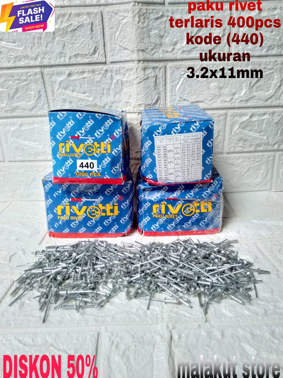 paku ripet isi 1000 paku rivet 440 1000pcs 3.2x11mm blind rifet tembak ...