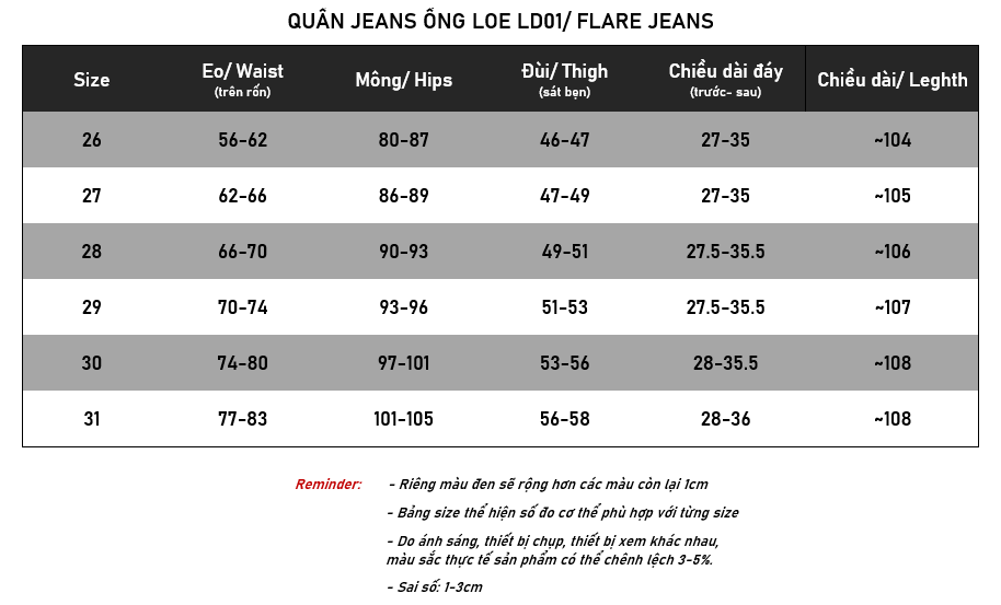 [HCM]Quần Jean Ống Loe LD01 Bigsize dài 110cm