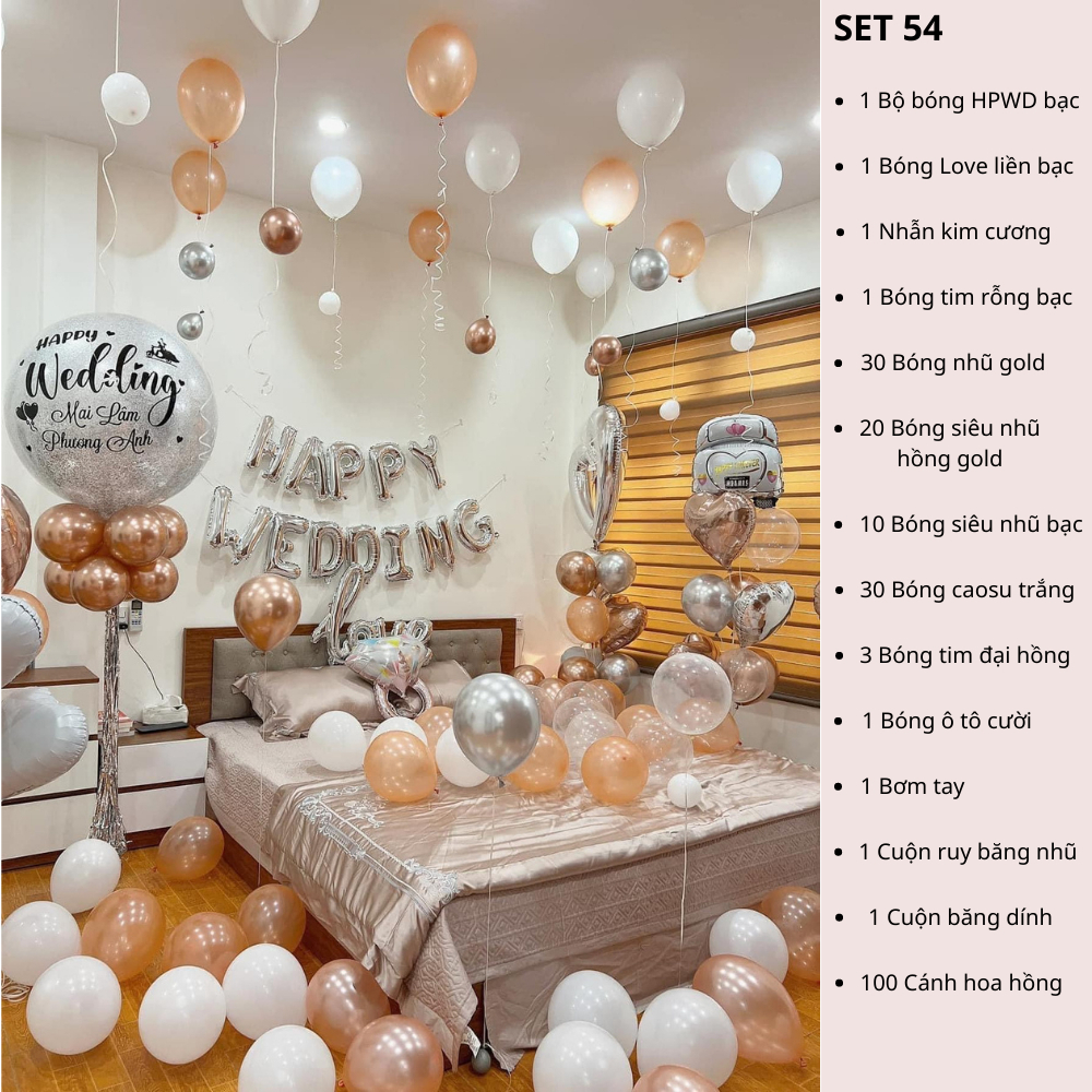 Set bóng trang trí phòng cưới, bóng bay trang trí phòng cưới mẫu mới