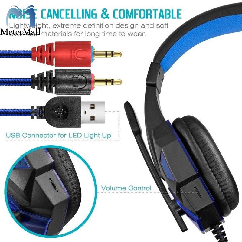 Over Ear Gaming Headset with Mic and LED Light for Laptop Cellphone PS4