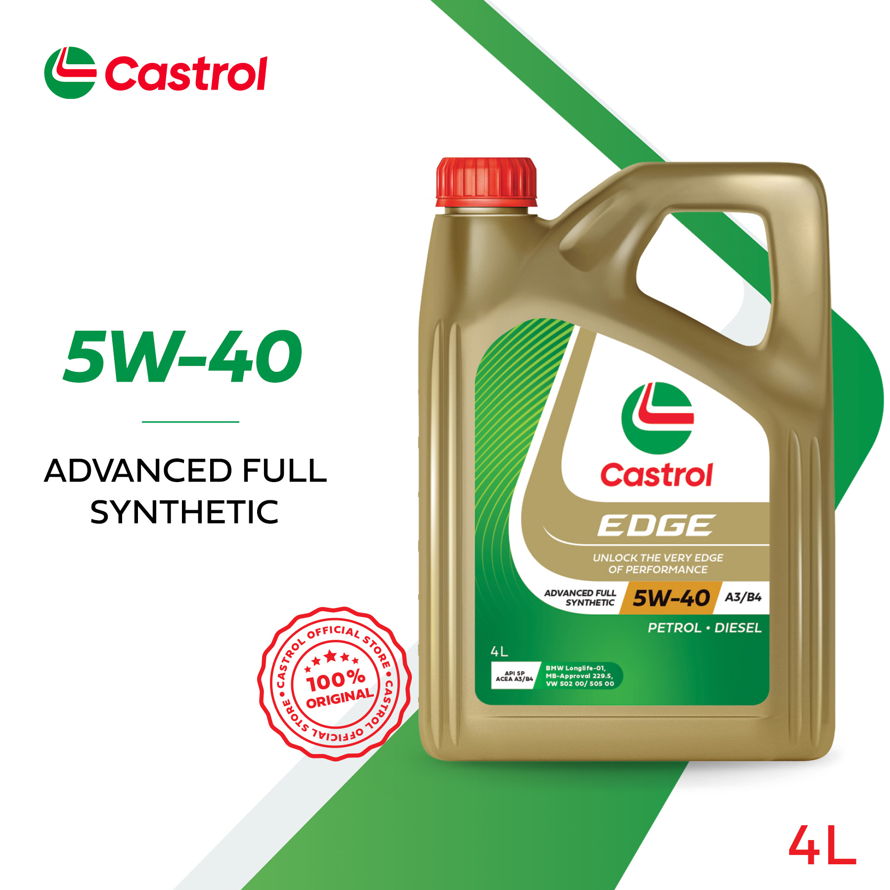 赤字超特価，本物保証 Castrol EDGE 5W-40 A3/B4 4L (カストロール 5W