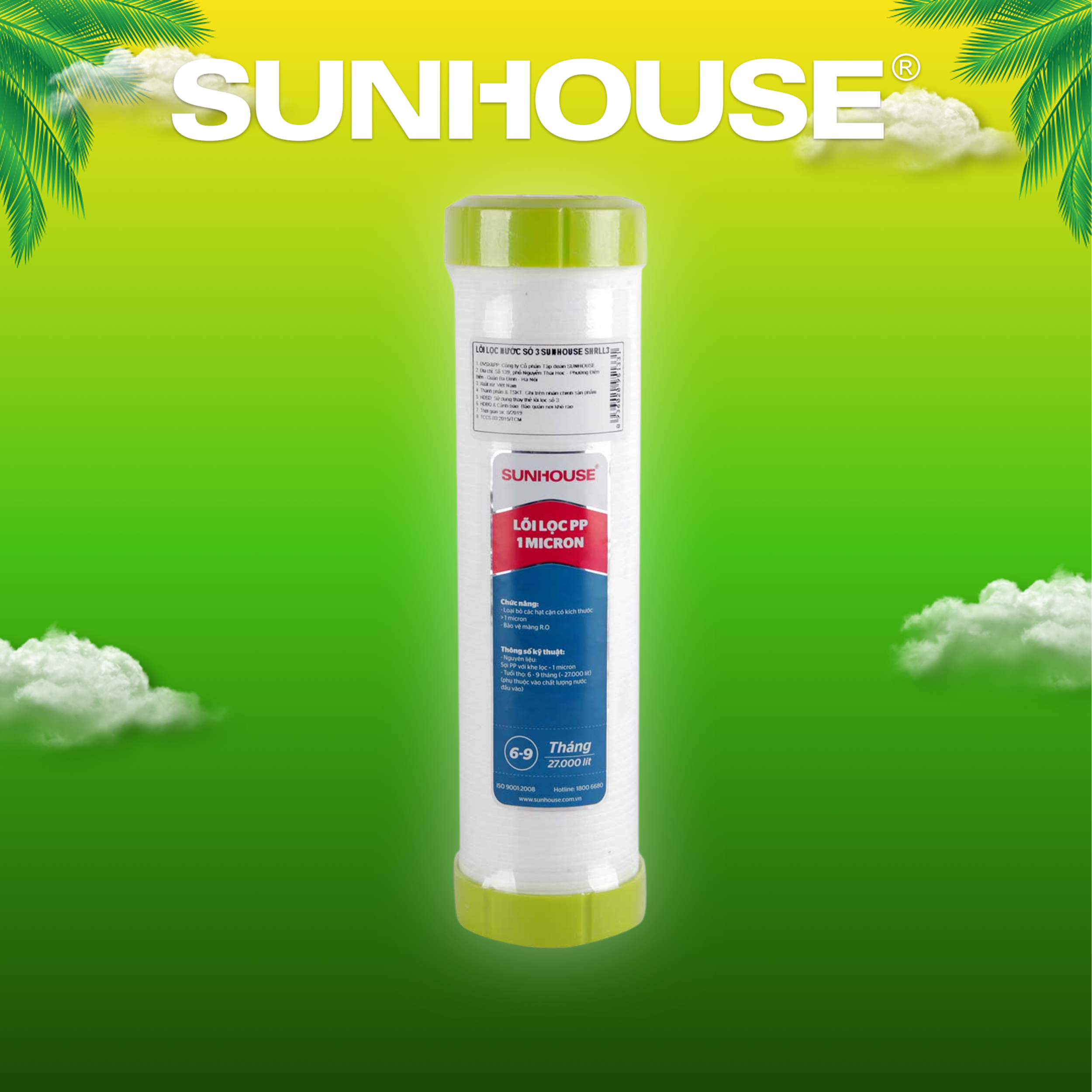 Bộ 3 lõi lọc nước SUNHOUSE số 1, 2, 3