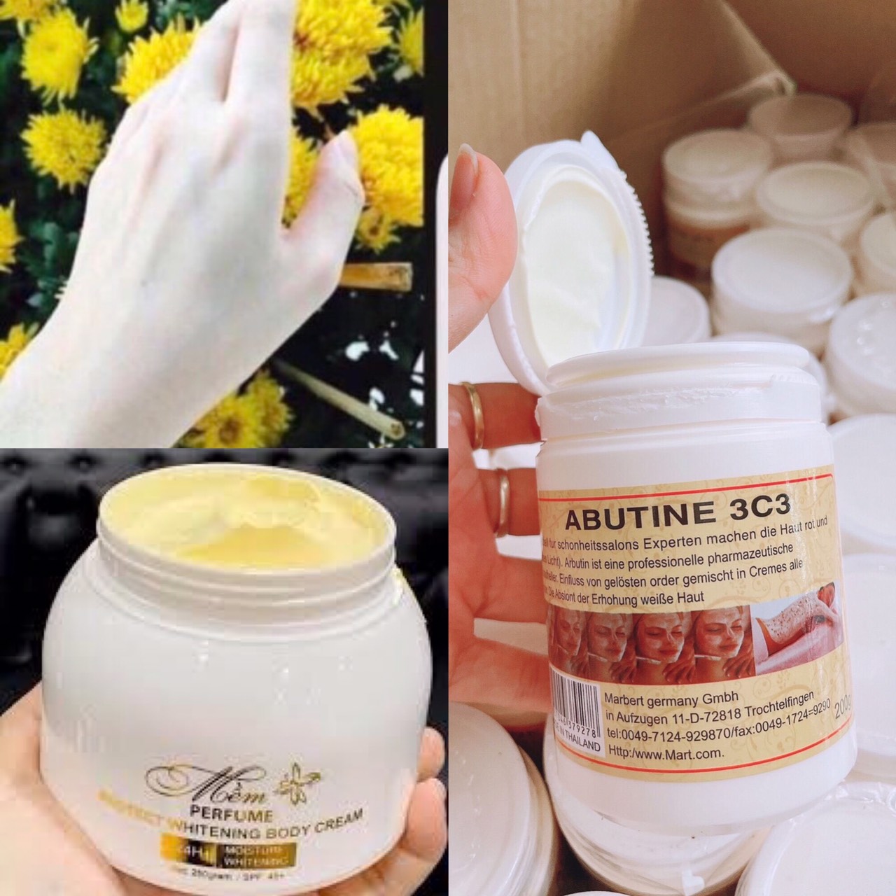 Combo siêu trắng kem body mềm 250g + 1 hộp siêu kích trắng abutin 3c3 thái lan 100g