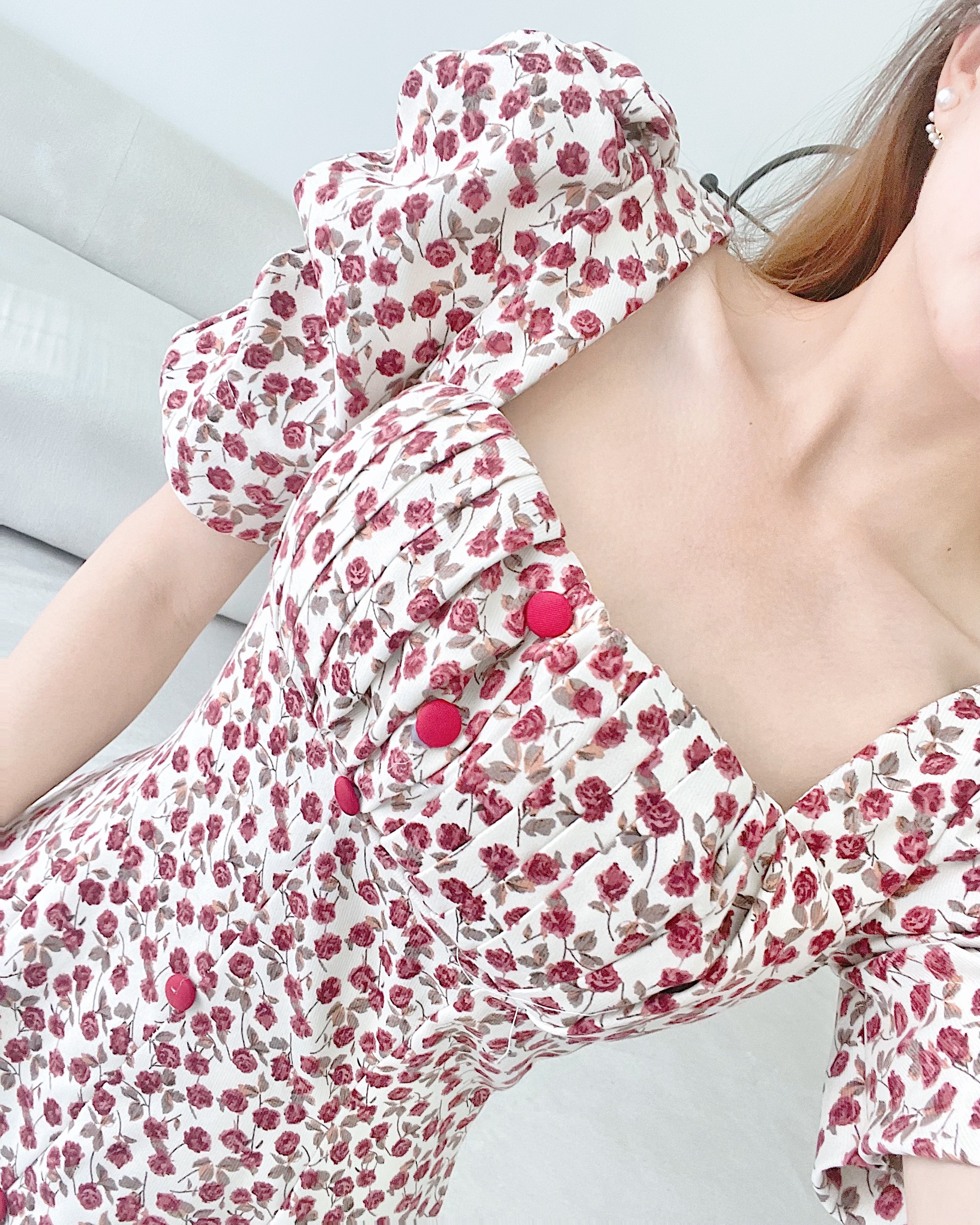 Đầm midi hoa cổ vuông tay dài Freesize