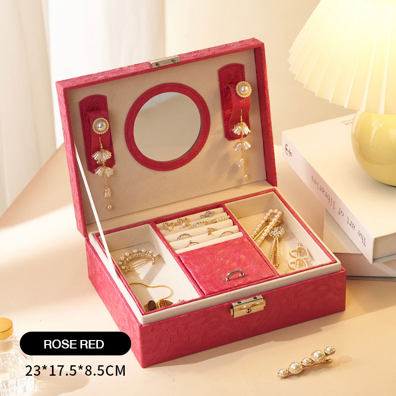 Jewelry storage box double layer with lock ring jewelry box Earrings, earrings, necklace, jewelry storage box