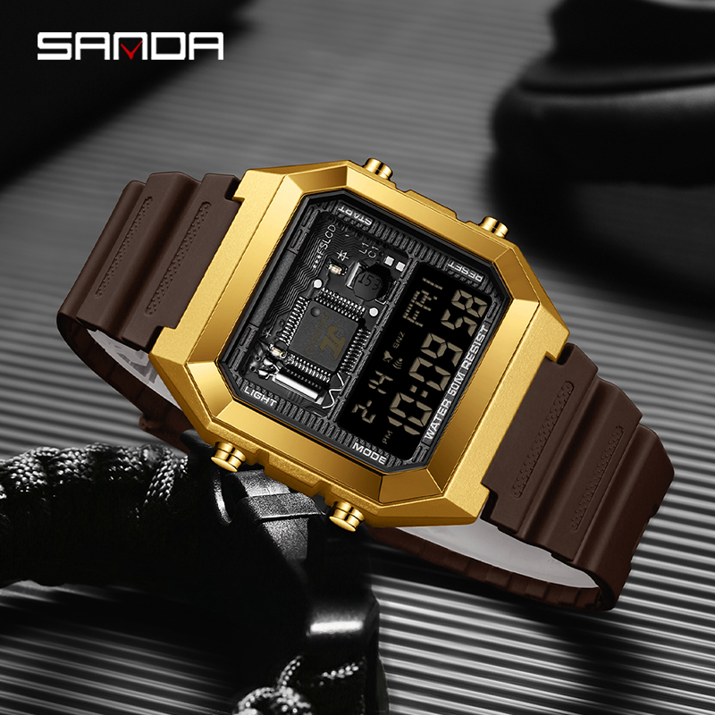 SANDA Youth Personality Electronic Components Cool Sports Waterproof Digital LED Men's Watch Gift Tiktok Same Style SD6216-5.