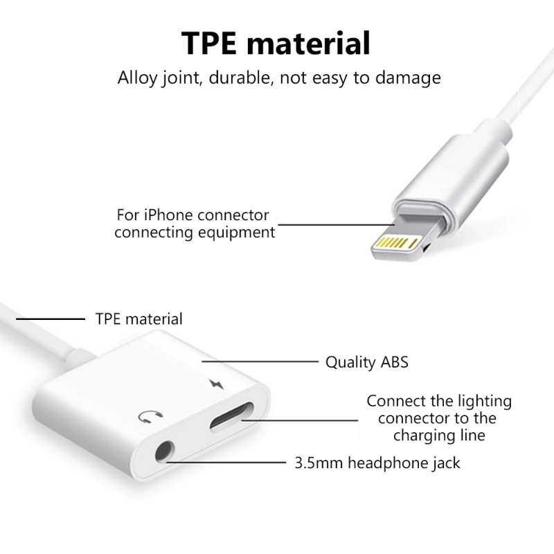 Mobile Audio Adapter 3.5mm Jack Headset Charging Connector Adapter Cable For Iphone