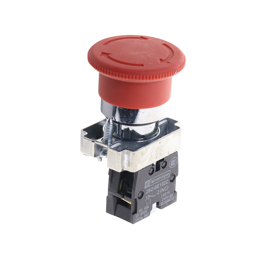 NC Latching Red Sign Mushroom Emergency Stop Push Button Switch – 10A, 600V, 40mm Button, Panel Mount (1-Piece)