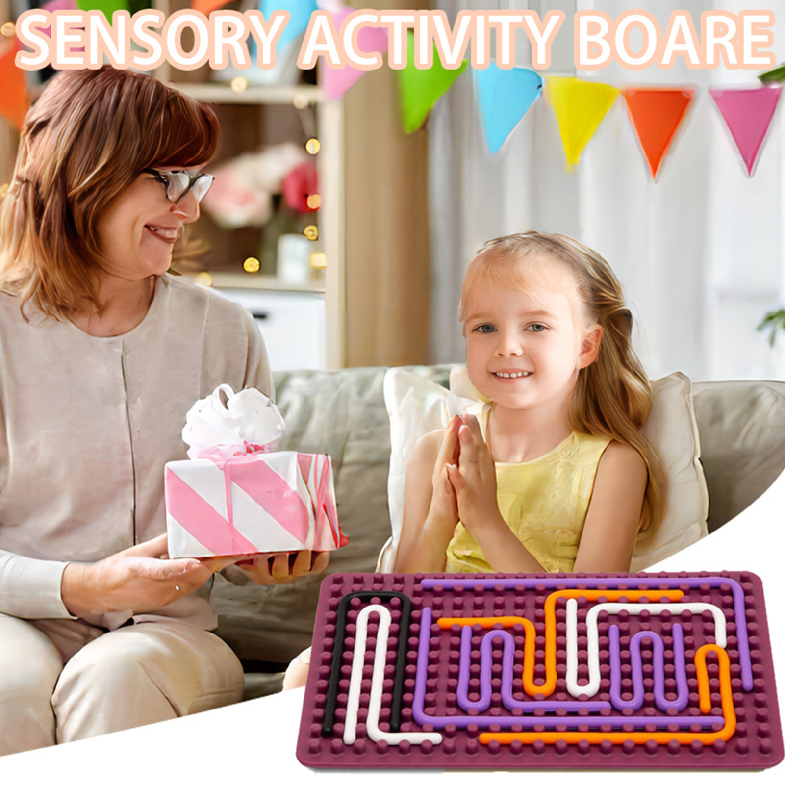 microgood Children Sensory Activity Board Silicone Sensory Activity Board Interactive Sensory Fidget Board Toy for Kids Educational Busy Board Game for Fine Motor Skills Development and Anxiety for Children