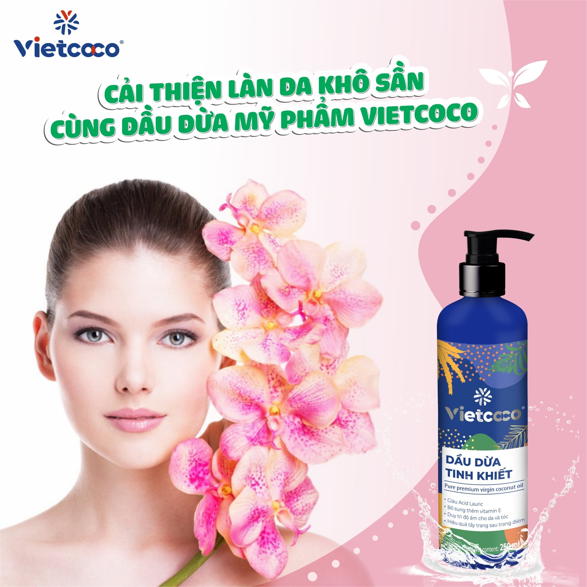 Dầu dừa dưỡng tóc dưỡng da Vietcoco chai vòi 250ml