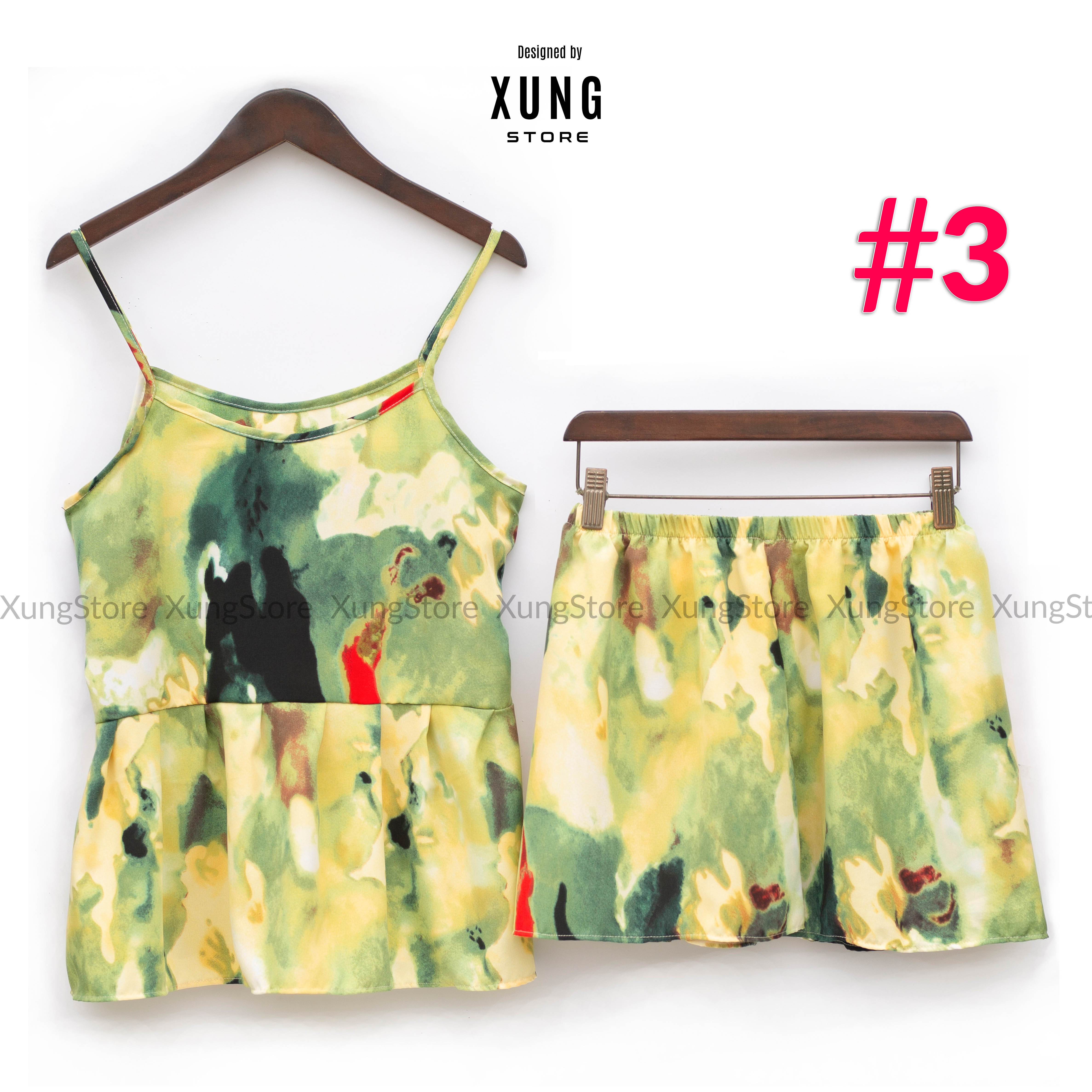 Đồ bộ nữ mặc nhà, Đồ bộ 2 dây quần đùi chất lụa mềm mát - XUNGSTORE