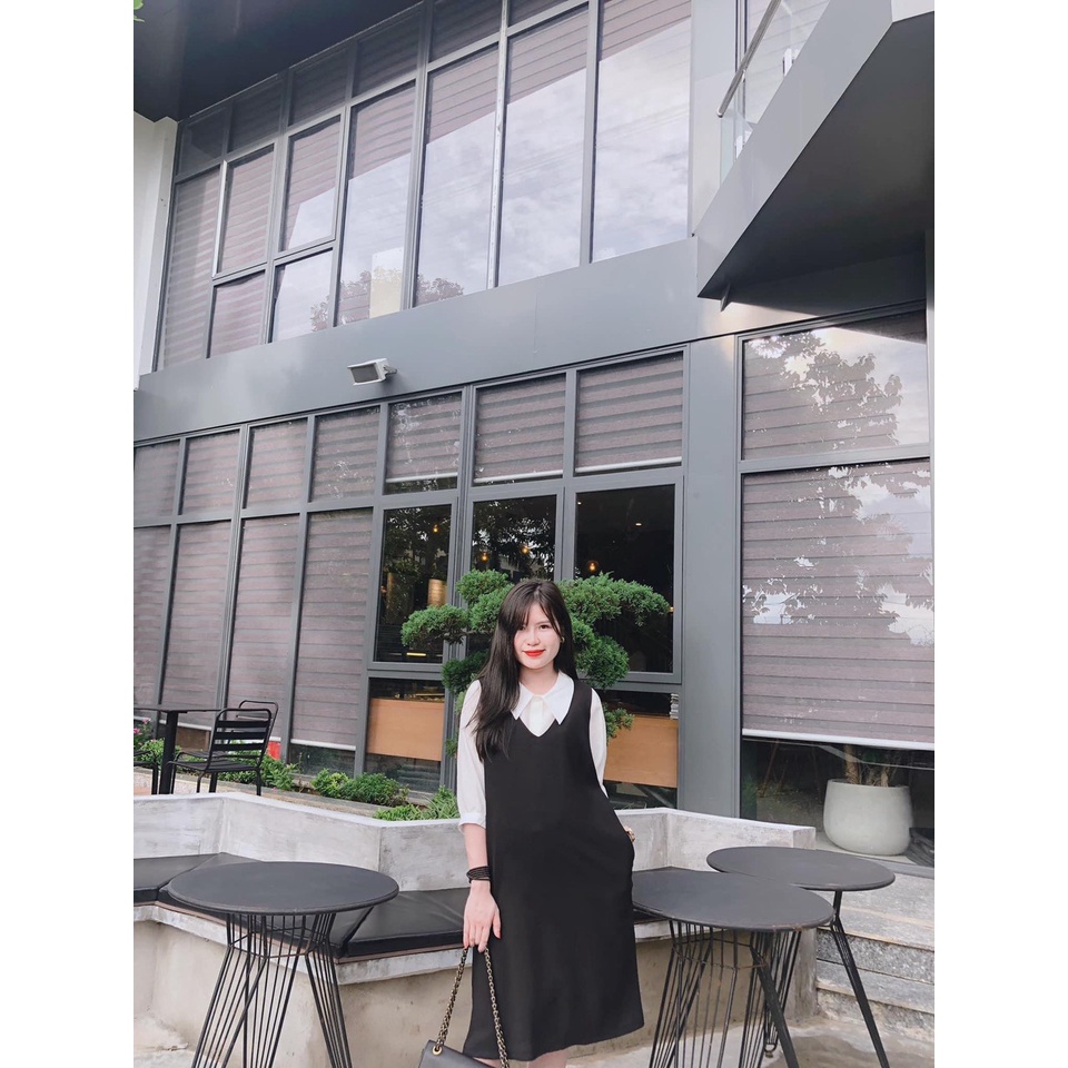Set yếm công sở xanh than - đen