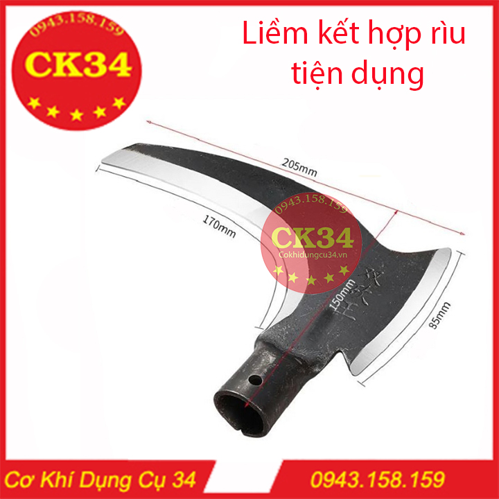 Liềm vạt cỏ kết hợp dao rìu cắt cành, chặt cành trên cao