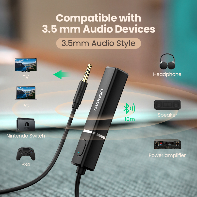 UGREEN Bluetooth5.0 Transmitter 3.5mm Audio Bluetooth Sender Support Two-Ponit Connection Bluetooth Sender APTX for TV/PC