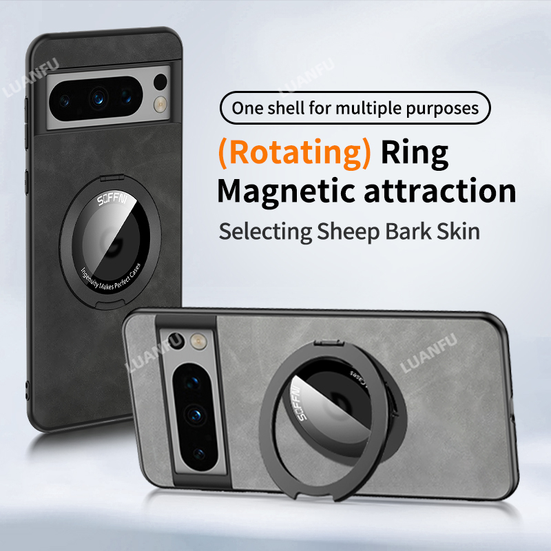 Ốp lưng cho Goole Pixel 7 Pro / Pixel 6 Pro / Pixel 6 / Pixel 7 / Pixel 6A / Pixel 7A giá đỡ vòng xoay từ tính bảo vệ ống kính chống vân tay chống rơi và chống sốc cảm giác da MagSafe trường hợp