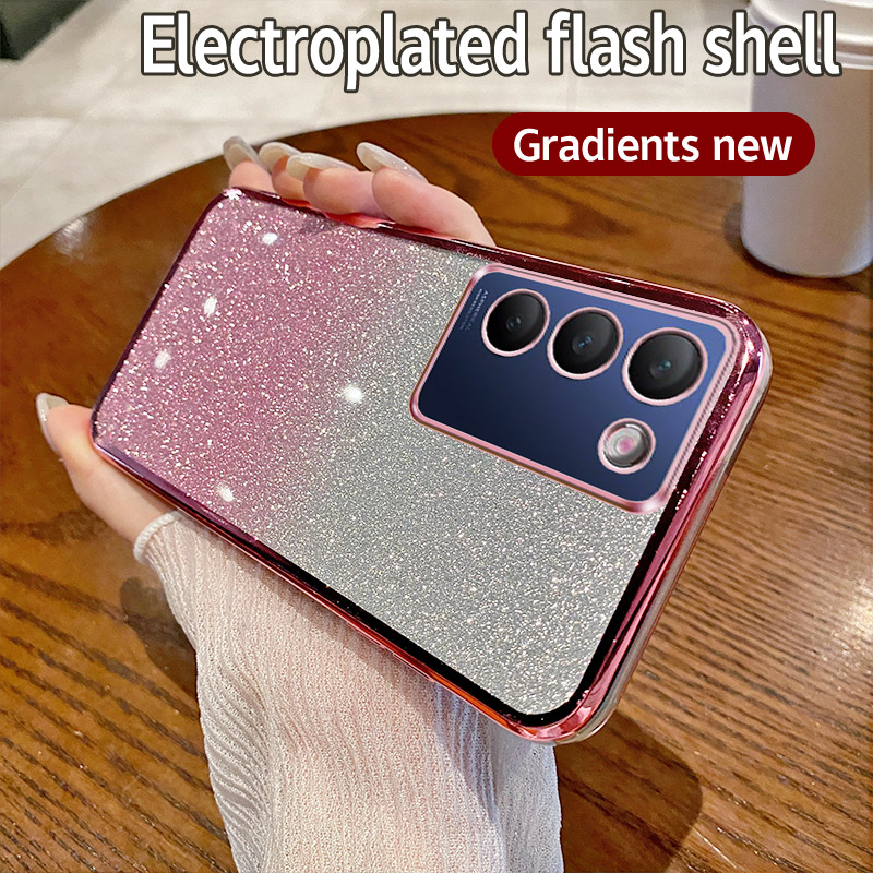 Casing luxury plating phone case for vivo y100 case vivoy100 glitter clear soft cover with glitter flake