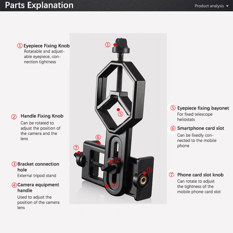 Cell Phone Adapter with Spring Clamp Mount Monocular Microscope Accessories Adapt Telescope Mobile Phone Clip Accessory Bracket.