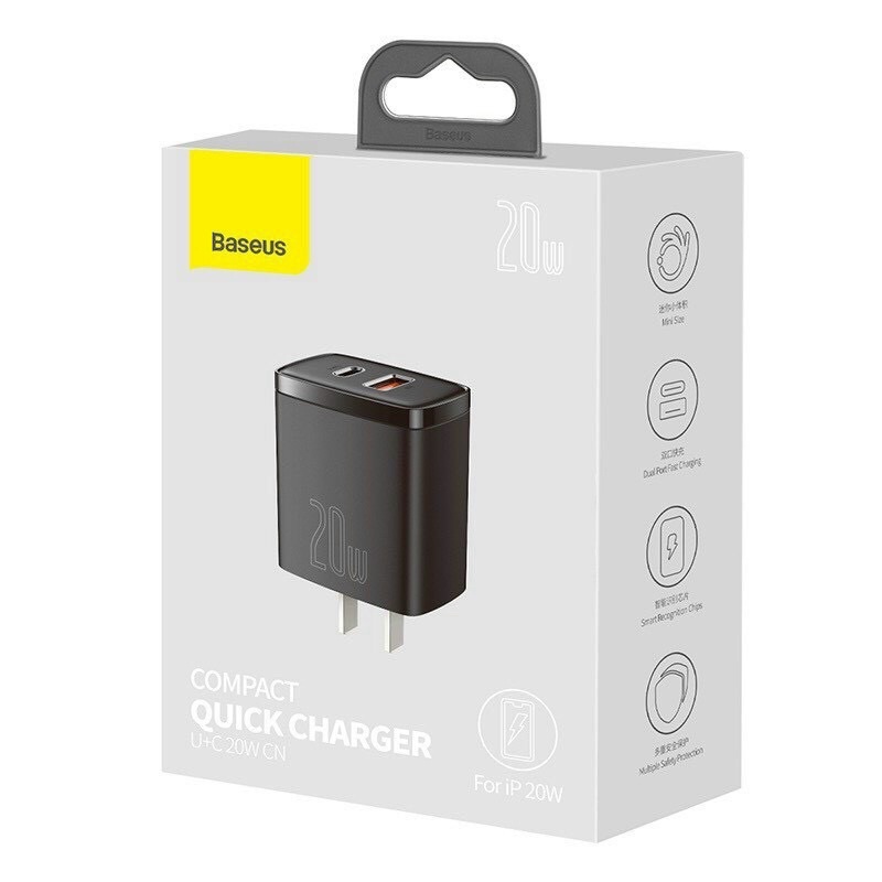 Củ sạc nhanh iphone pd 20w qc3.0 2 cổng sạc type c và usb A Baseus - cốc sạc nhanh cao cấp iphone 13 12 11 xsmax ... chống cháy nổ