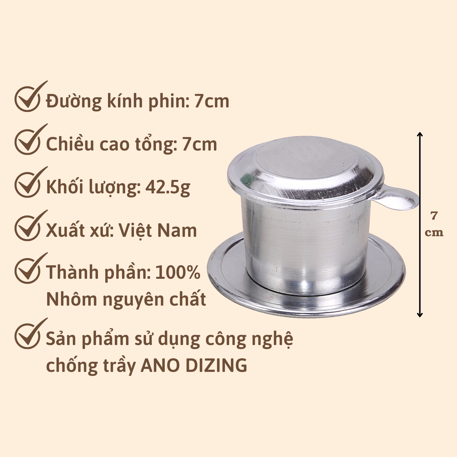 Bộ Phin Nhôm Phin Pha Cà Phê 7cm 7cm  Dùng pha 1 ly