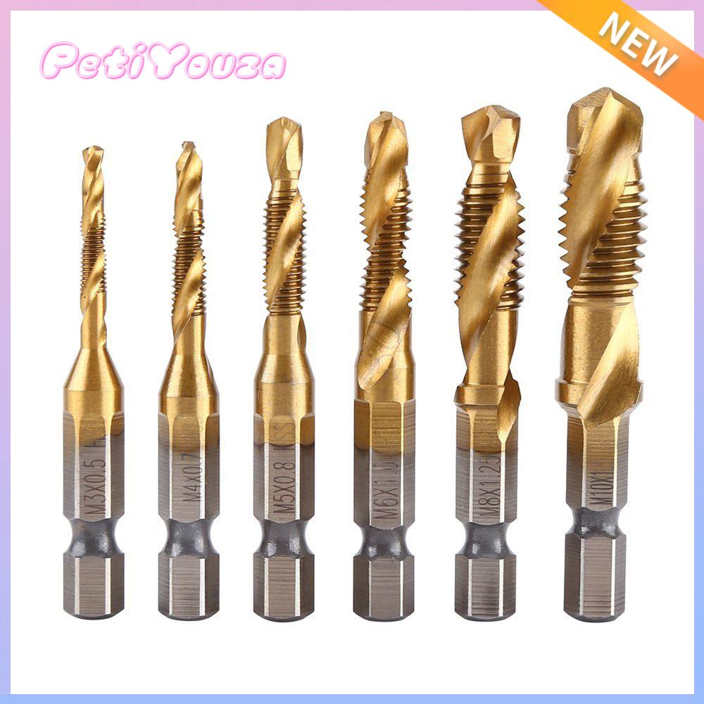 Petiyouza hợp chất tap rãnh Vít Bit Vít Máy tarô mũi khoan Tap khoan bit mạ titan Shank tap mũi khoan chuôi lục giác