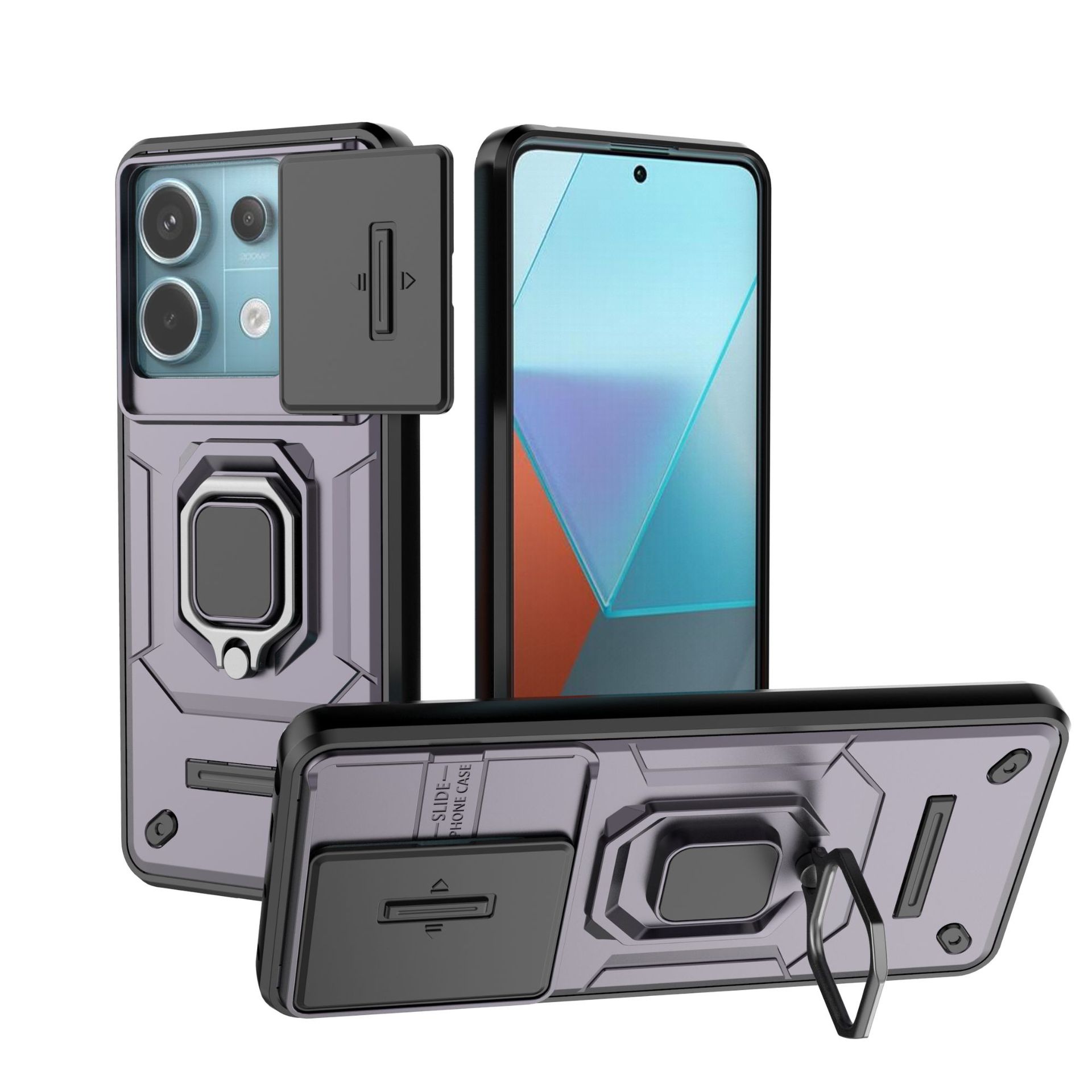Xiaomi Redmi Note 13 Pro 5G Case with Slide Camera Cover,Rotated Ring Kickstand Military Grade Shockproof Protective Cover.