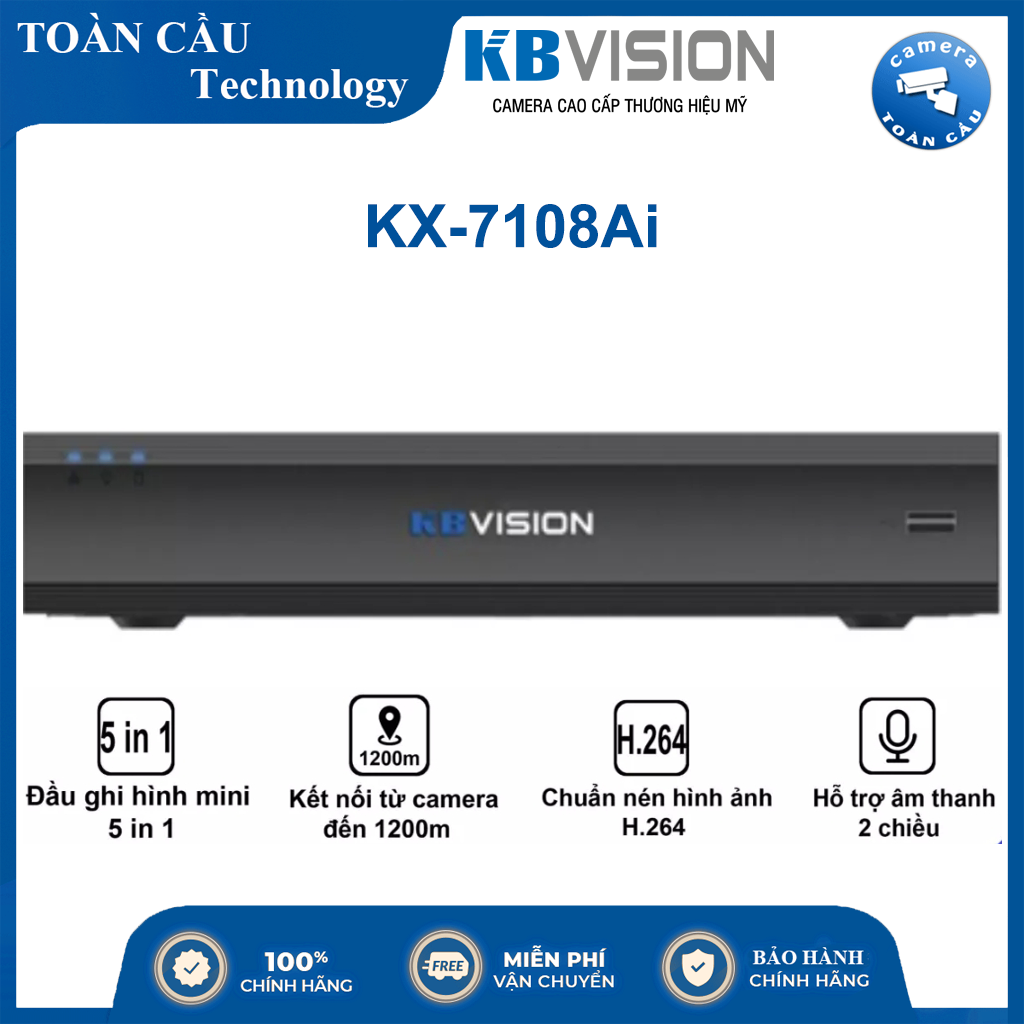 [100% CHÍNH HÃNG]Đầu ghi hình 8 kênh 5 in 1 KBVISION KX-7108Ai Hỗ trợ chức năng SMD Plus-Camera Toàn Cầu thumbnail