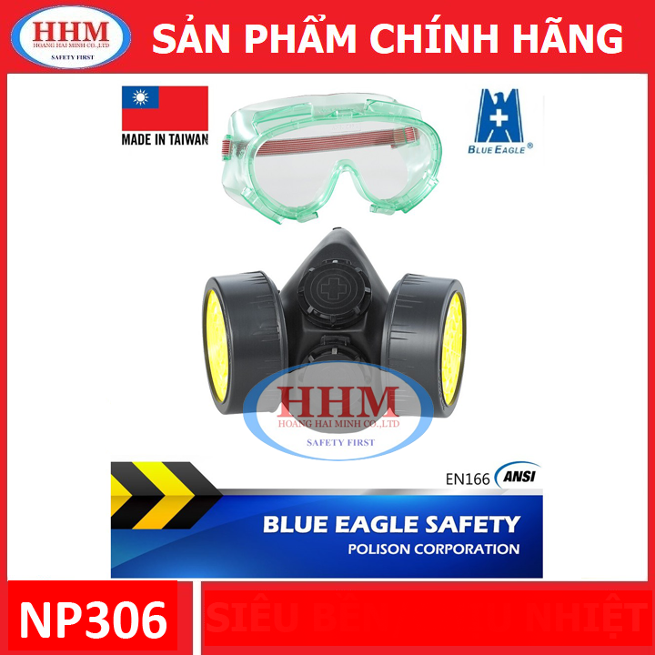 Bộ mặt nạ phòng độc blue eagle np306 kèm kính báo hộ sg154