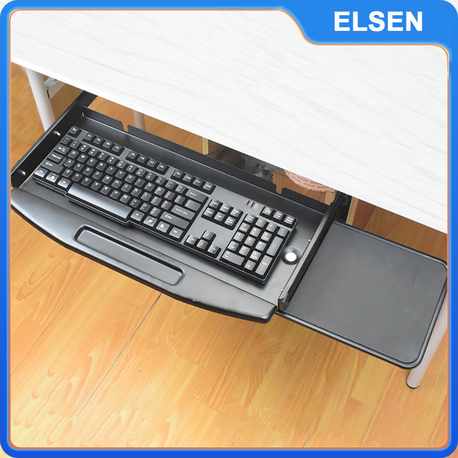 Large Under Desk Keyboard Tray With Drawer - 27x11.8 Inch, C-Clamp Mount, Slide-Out, Ergonomic