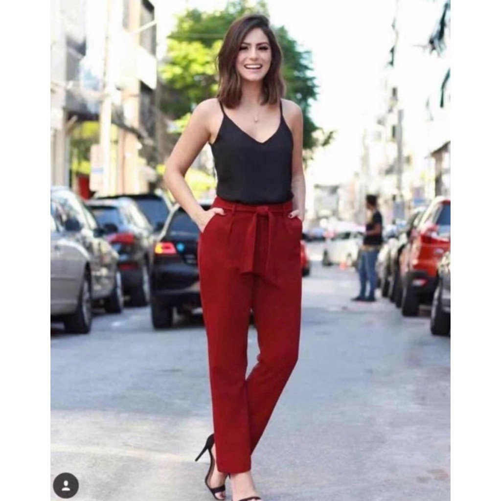 korean terno pants slip black top+high 