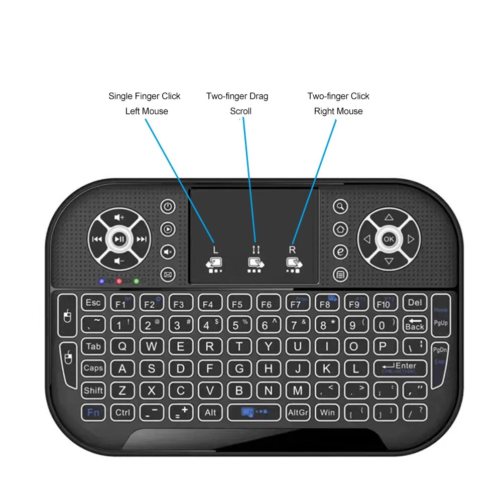 Jomaa Mini 2.4G Bàn phím không dây đèn nền bàn phím bluetooth với bàn di chuột bàn phím bluetooth cho máy tính để bàn Bộ giải mã TV thông minh