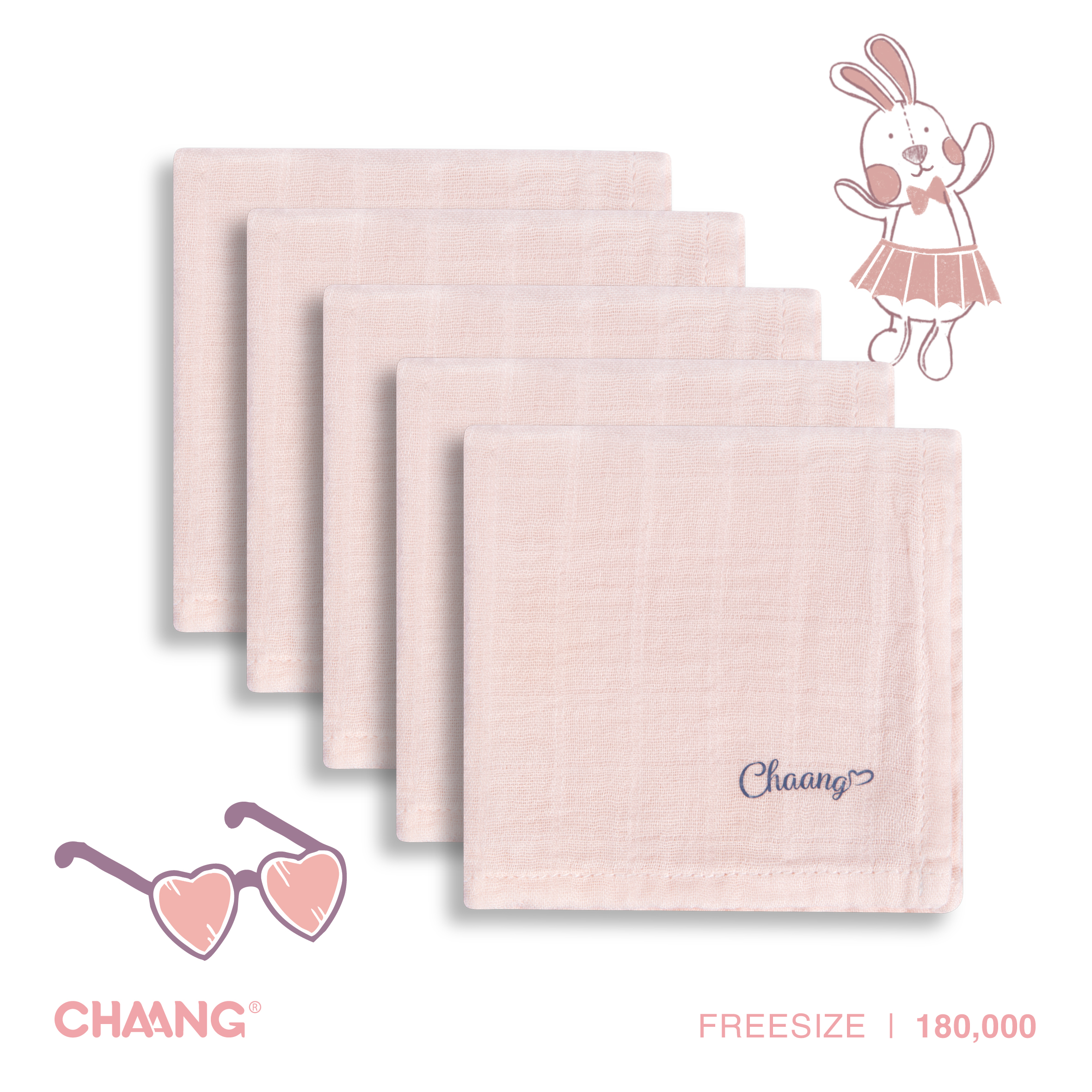 [CHAANG] SET 5 chiếc khăn sữa cho bé hồng kích thước 25x25cm Chaang
