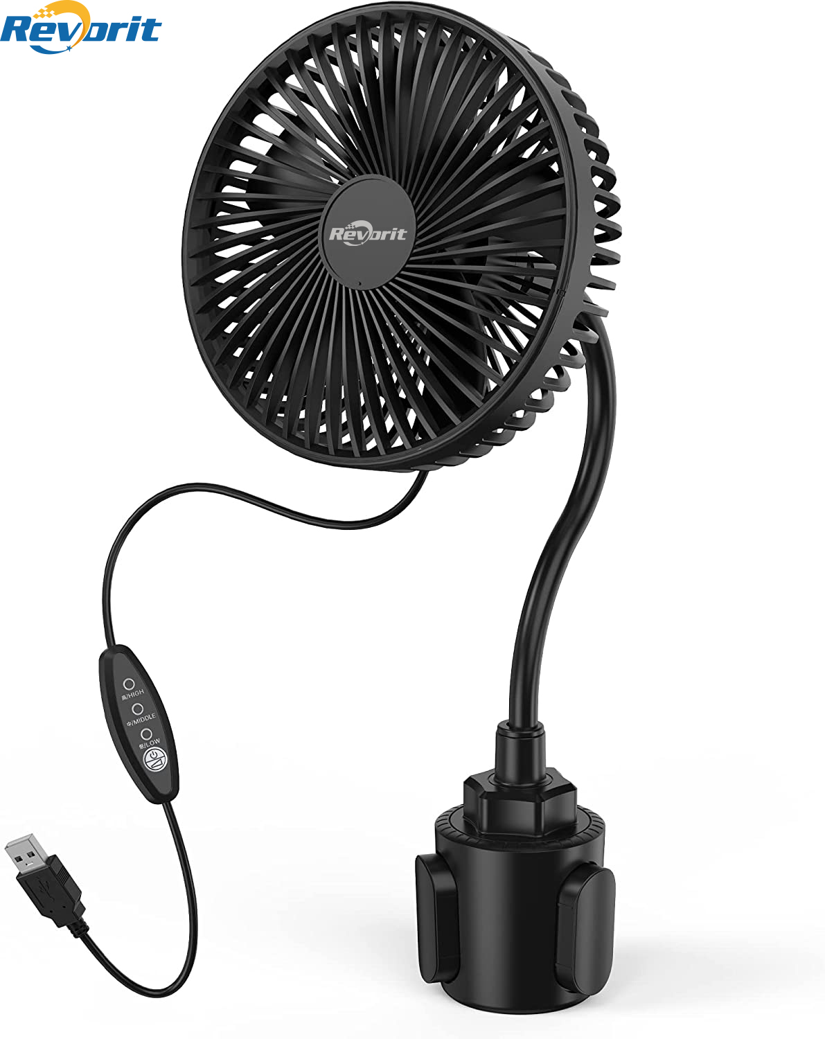 Dual Head Car Fan USB Fan for Car Truck SUV RV 2 Wind Speed Adjustable Stroller Fan Black Quiet Strong Dashboard Cooling Air Circulator Fan 