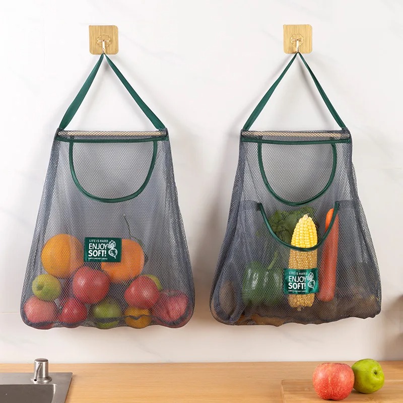 Multi-purpose Kitchen Hanging Storage Bags Breathable Mesh Bag Vegetable Fruit Holder Kitchen Accessories