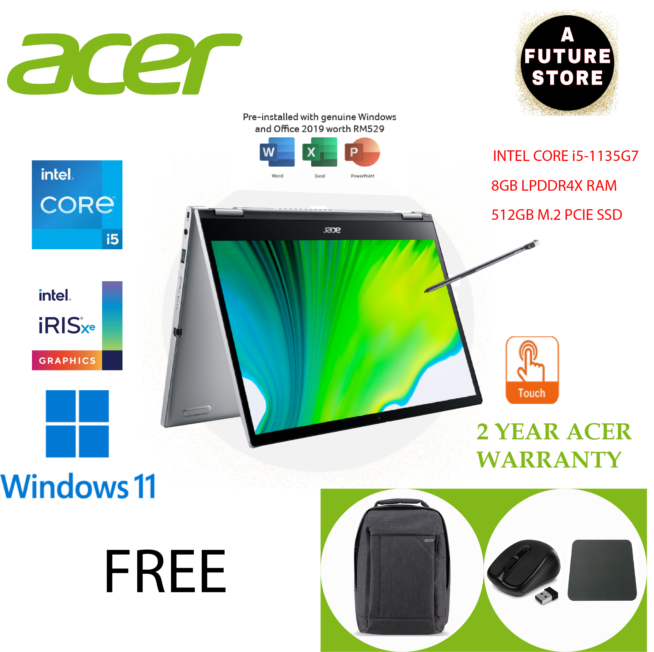 Acer Spin 3 SP31351N50QS 13.3'' WQXGA 2K 2In1 Touch Laptop Pure