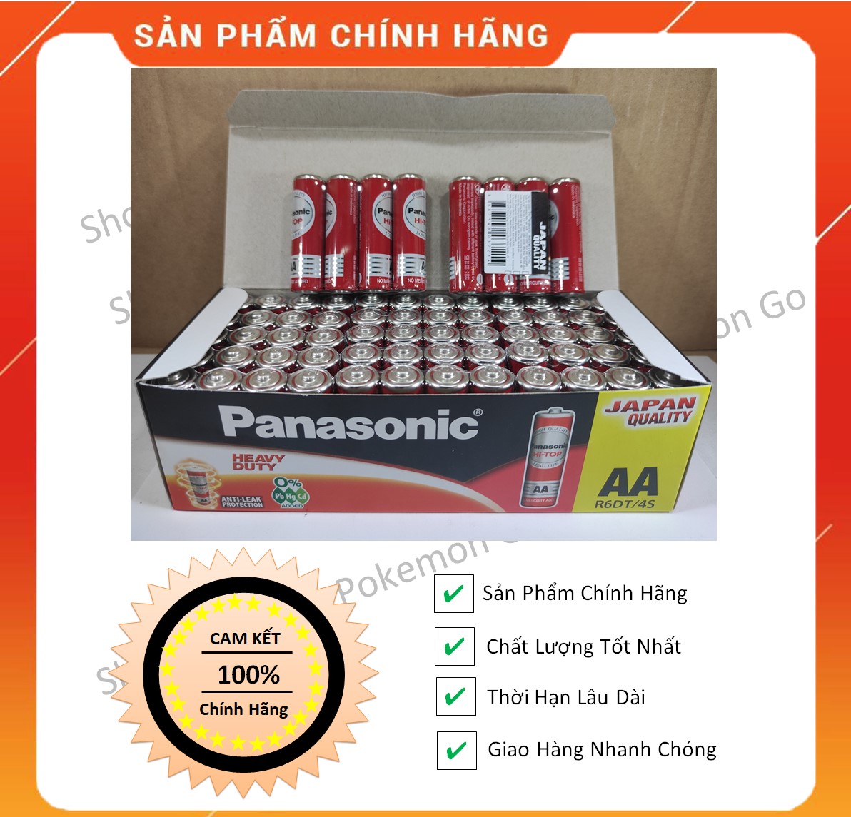 Pin Chính Hãng - 1 Vỉ 4 Viên Pin AA , 2A Panasonic đỏ R6DT-4S