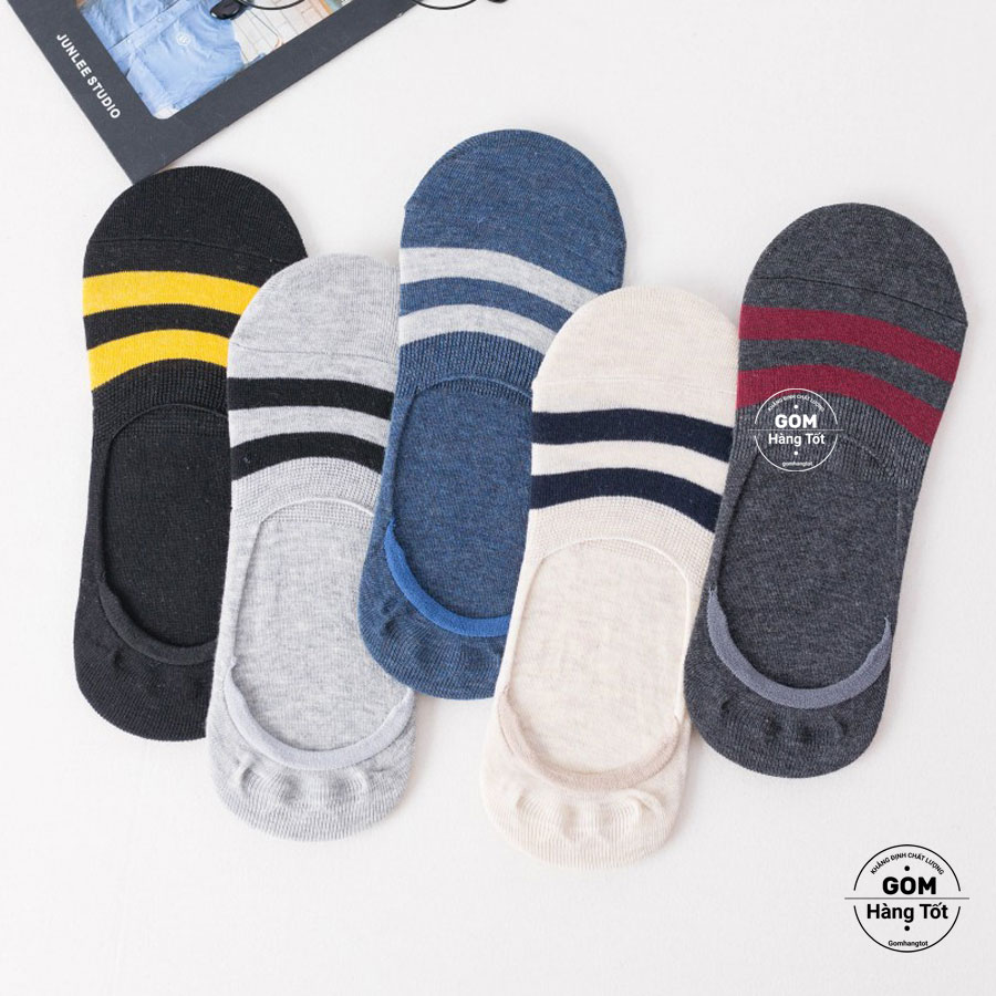 Set 5 đôi vớ lười nam chống tuột gót, tất lười nam sọc ngang cao cấp chất liệu cotton thoáng khí - TATLUOI-SOCNGANG