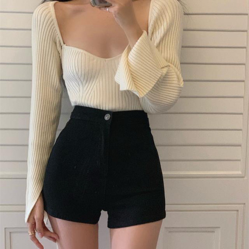 Quần sọt nữ ngắn lửng quần ống ôm simple quần jeans nữ lưng cao