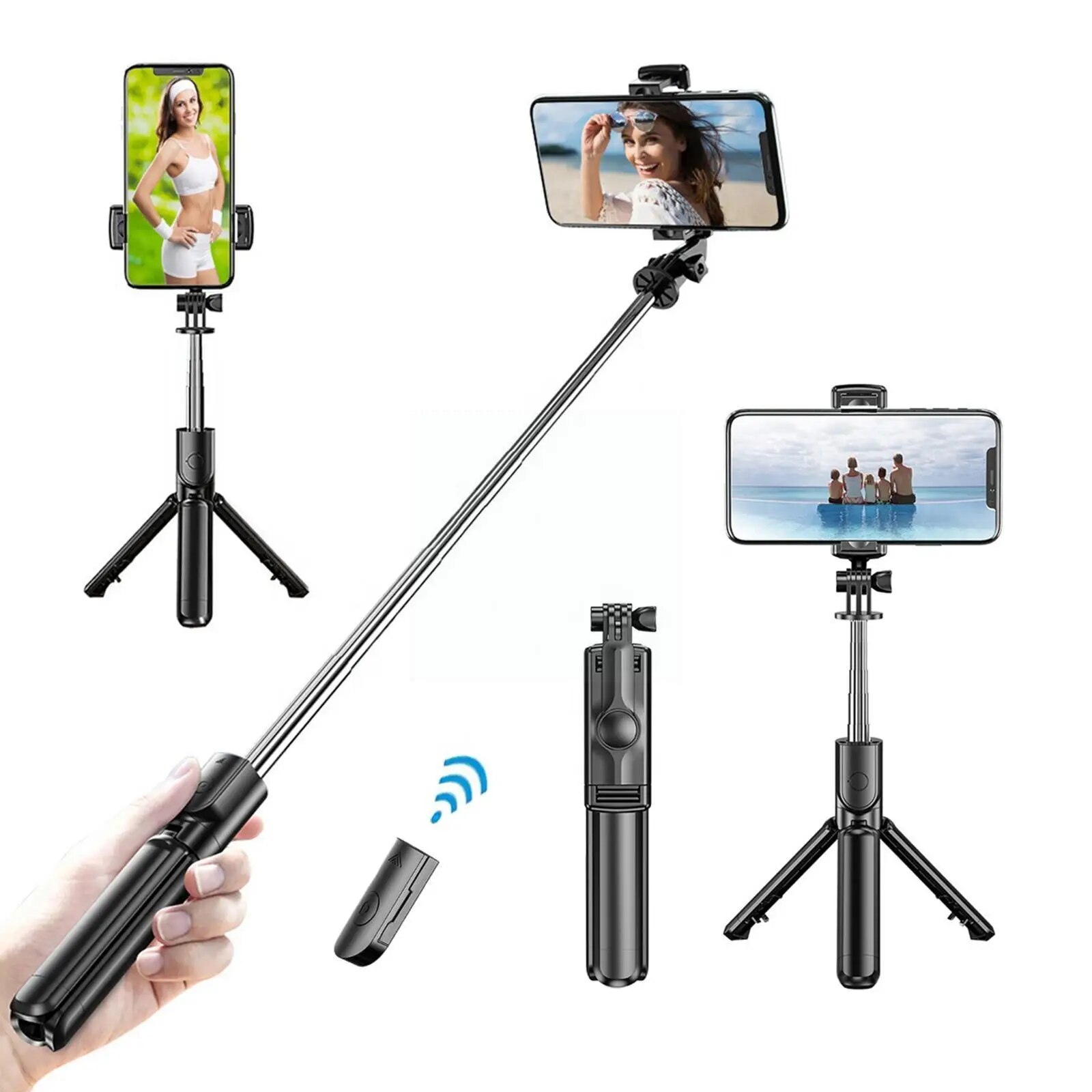 Jomaa Wireless Bluetooth Selfie Stick Tripod Foldable Bracket Bluetooth Remote Control Outdoor Anti-Shake Stabilizer for Cellphone Vlogging