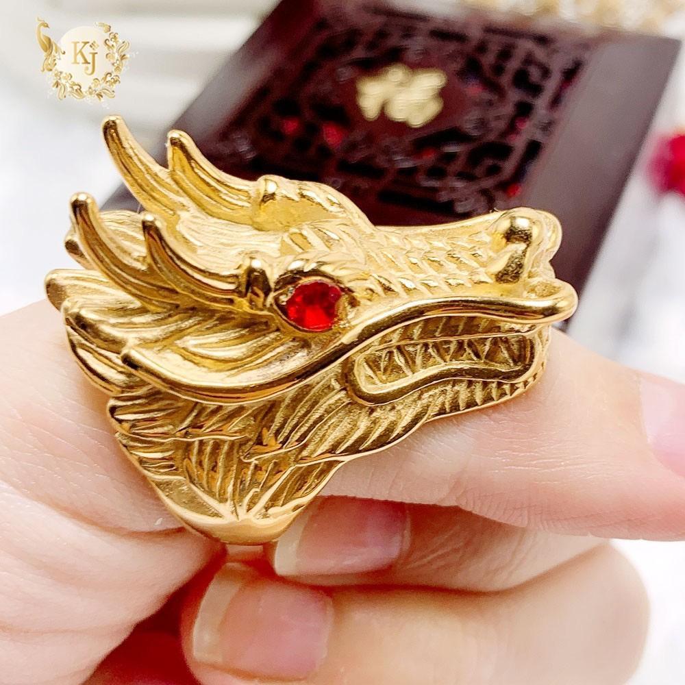 Nhẫn titan đầu rồng màu vàng đeo bền