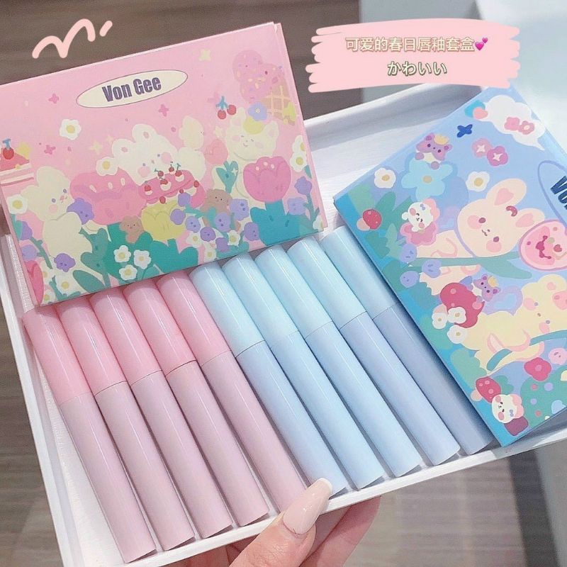 Set 5 son kem lì vongee thỏ xanh hồng