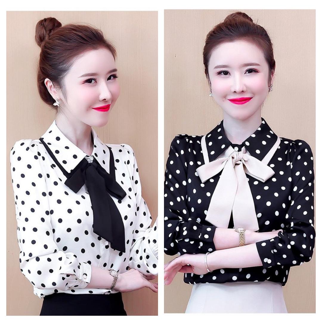 Áo Sơ Mi Công Sở Cổ Kết Nơ Chấm Bi Điệu Đà Hàng Chuyển Chọn Beyeu1688 - BY3351B