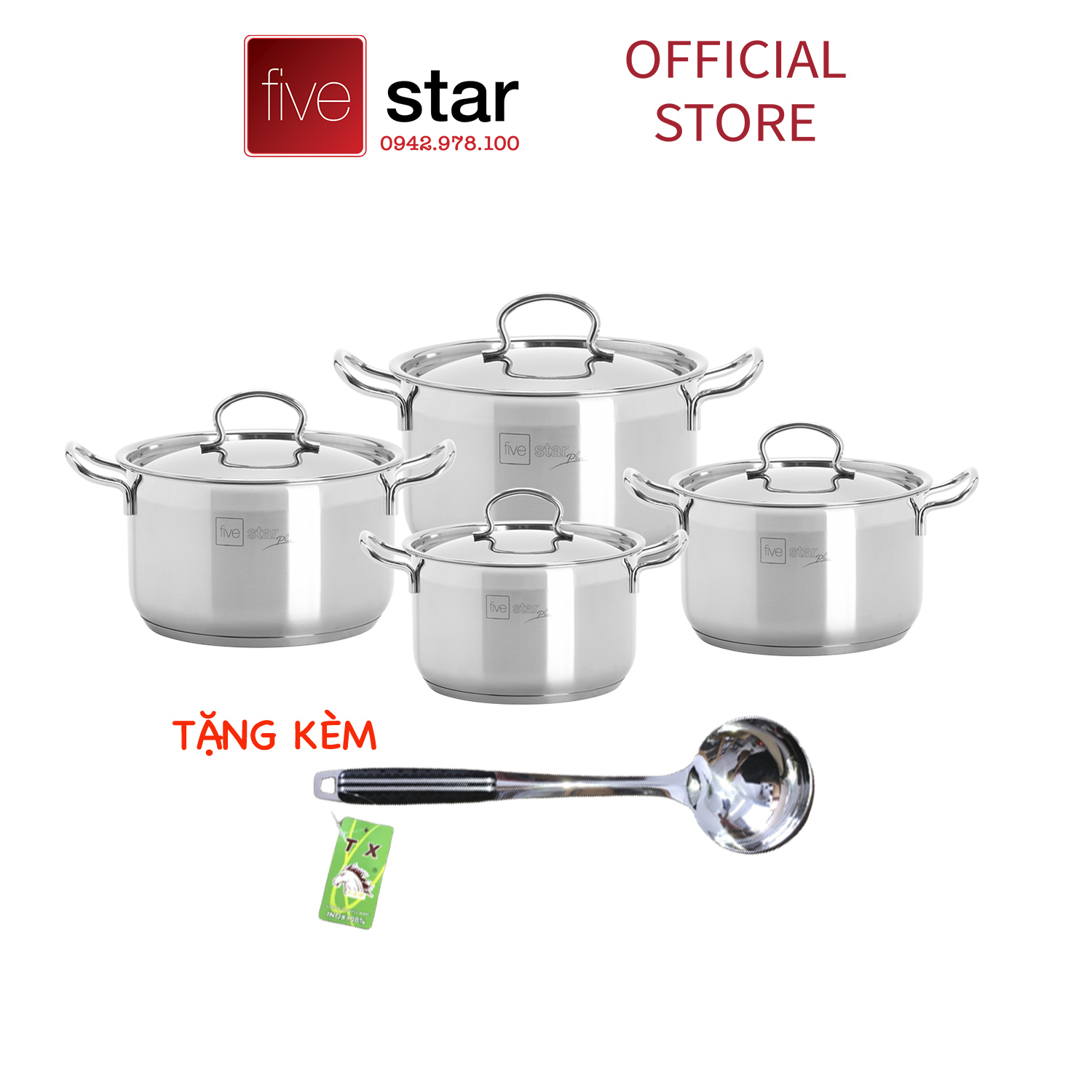 Bộ nồi inox 304 cao cấp FiveStar Plus Vancover 4 chiếc nắp inox , 3 đáy dùng được mọi bếp - Bộ nồi bếp từ cao cấp - SHOP BẾP XINH