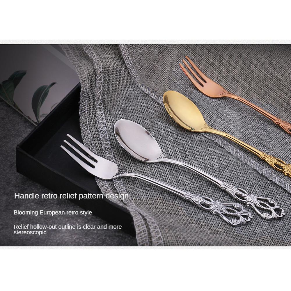 1-4pcs Gold Stainless Steel Spoon Fork Luxury Dinnerware Ice Afternoon Tea Kitchen Dessert Tableware Silverware Gift
