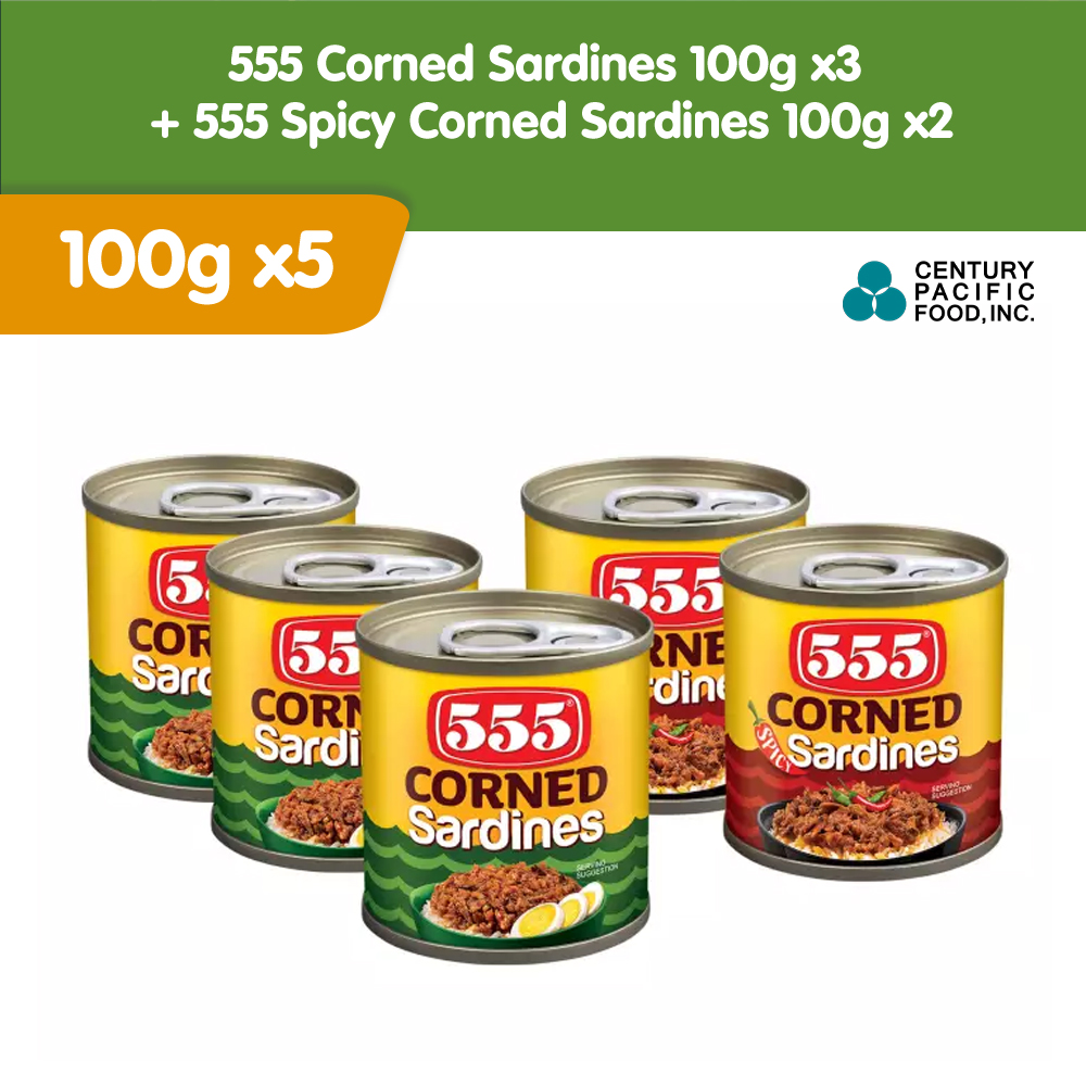 555 Corned Sardines 100g Pack of 3 + 555 Spicy Corned Sardines 100g