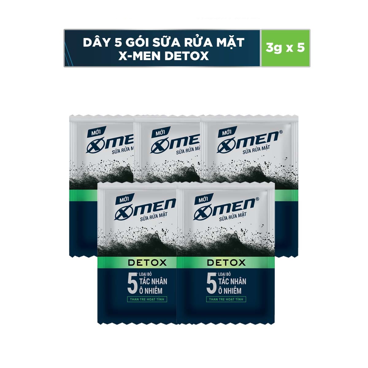 Dây 5 gói sữa rửa mặt xmen de.tox 3g/gói
