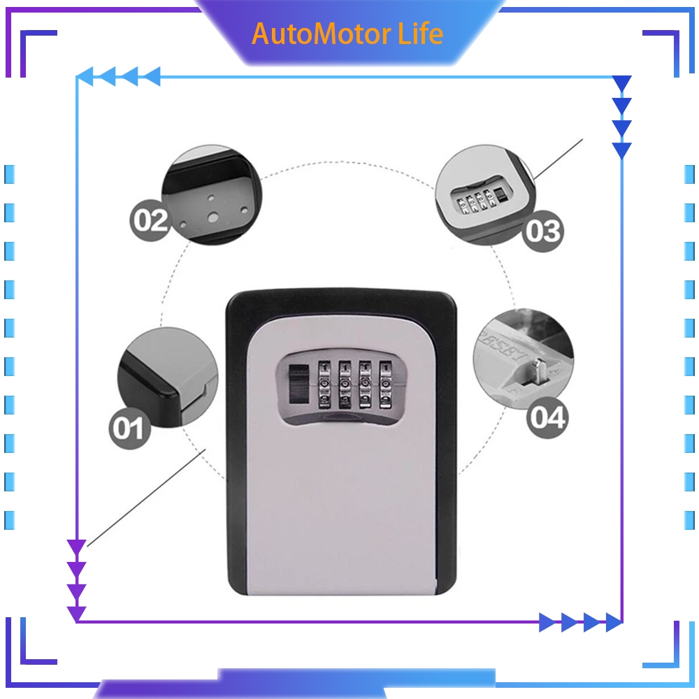 AutoMotor Life SUER Durable Key Box Indoor Outdoor Lock Storage Case Secure Boxes Engineering Plastic Weatherproof Wall Mounted 4 Digit Password Boxs/Multicolor